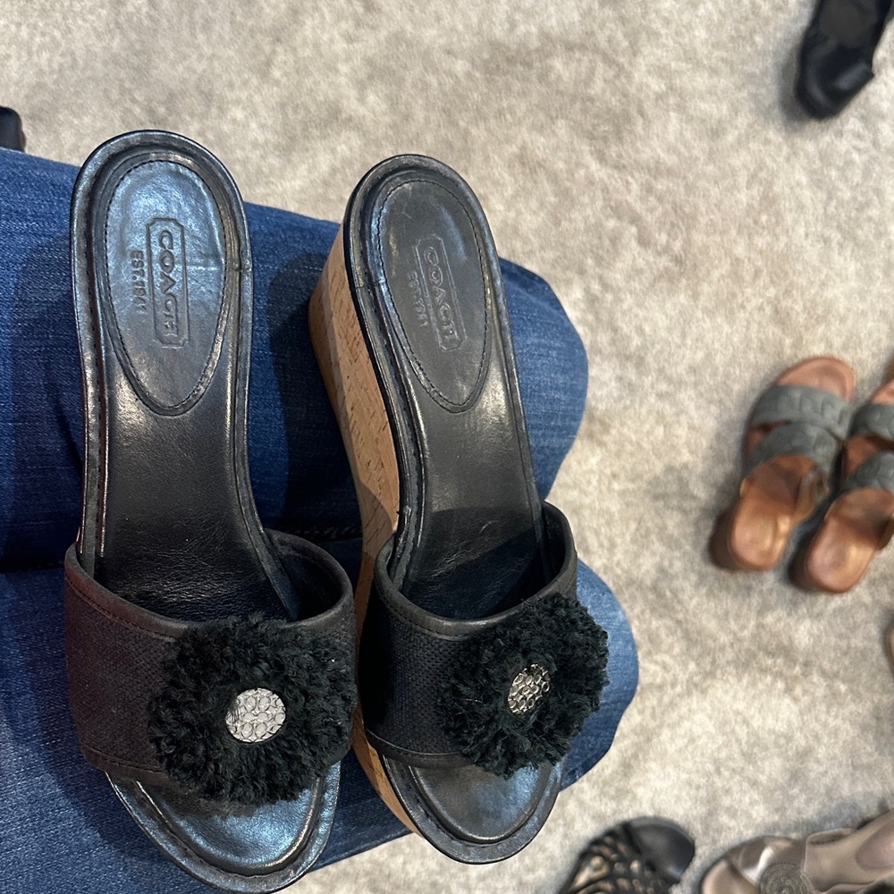 Cleaning out my closet. Coach Jazmin Black Wedge Sandals with Cork Heel. - Picture 5 of 6